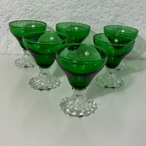 Vtg Anchor Hocking Burple Inspiration Green Champagne/Tall Sherbet Glasses Set 6